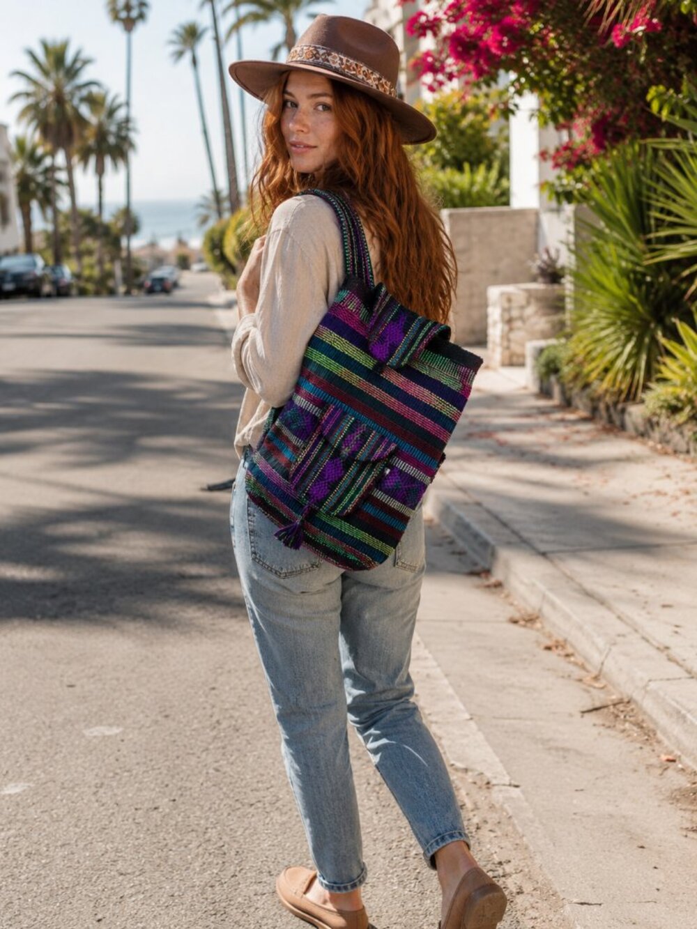 Artesanias Lucy Mexican Woven Backpack Multicolor Boho Festival Bag/Backpack